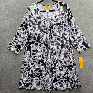 Ruby Rd. Dress Women's 1X Black & White Ombre Bold Bloom Print NWT